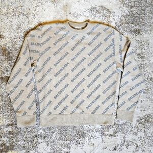 Balenciaga UNISEX Beige S M 2 4 Cashmere Reflector 3M Mini All Over Logo Sweater